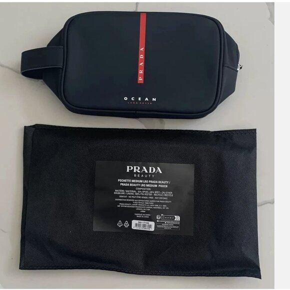 Prada Luna Rossa Ocean Pouch Charcoal Black Travel Toiletry Bag & Dust Bag NEW - Picture 6 of 7